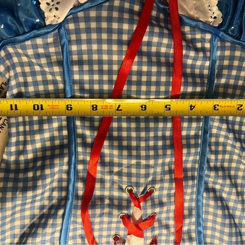 HALLOWEEN COSTUME WIZARD OF OZ  “DOROTHY” KIDS LARGE 12-14. DRESS & 2 RED BOWS